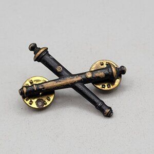 Post WWII Brass US Army Crossed Cannons Artillery Collar Uniform Pin NS Meyer